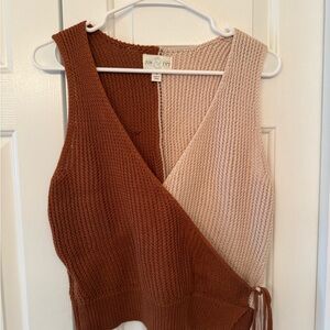 Brown and Cream Ribbed Wrap Tank Top